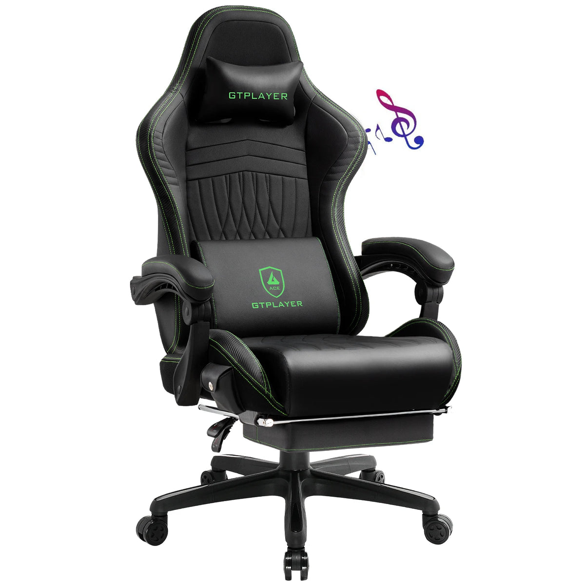 GTPLAYER Gaming Chair Adjustable Ergonomic Faux Leather Swiveling PC & Racing Game Chair with Built-in Speakers,Footrest