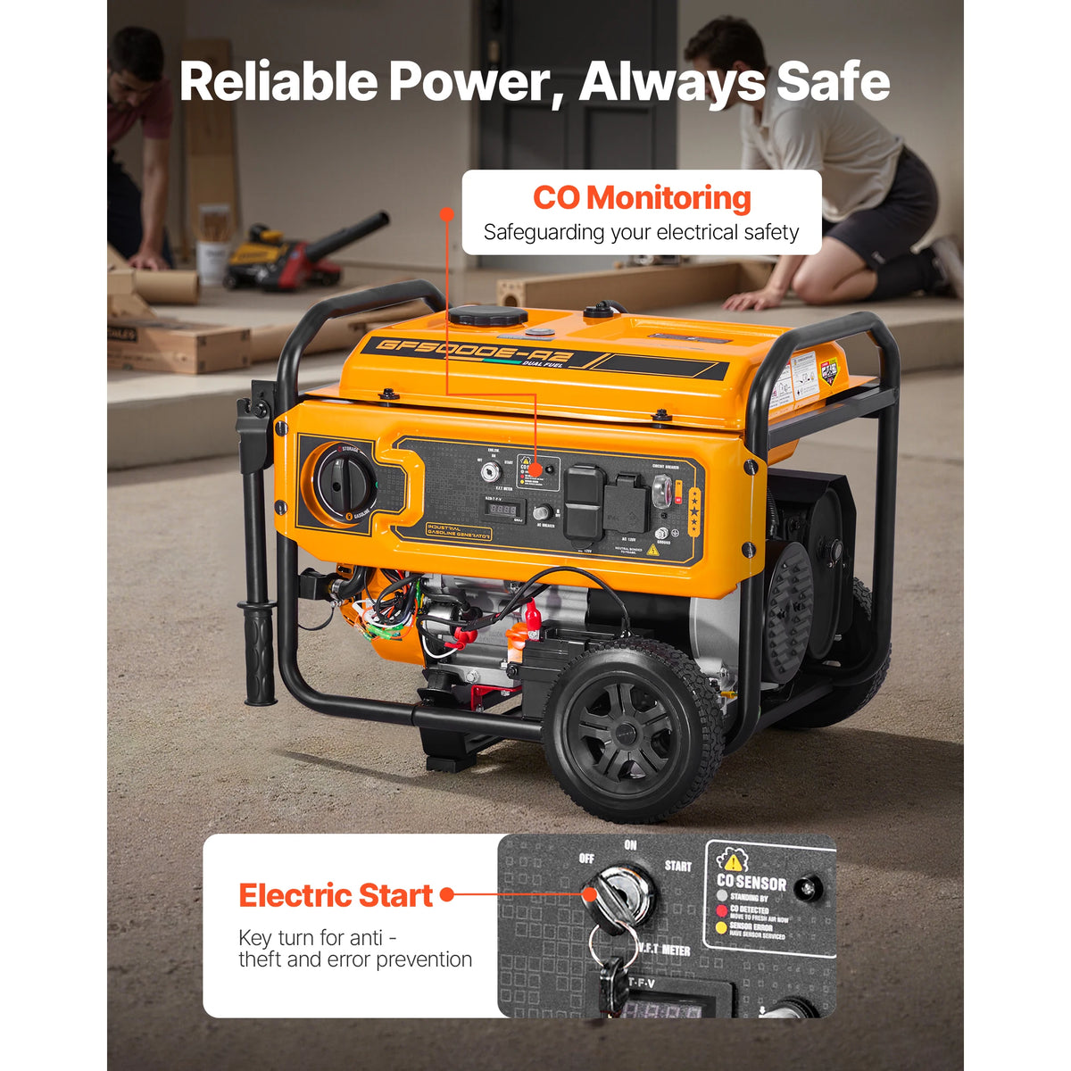 SucceBuy Portable Generator 4650W Peak Watt & 4130W Peak Watt Dual Fuel Generator Home Generators with Electric Start CO Sensor