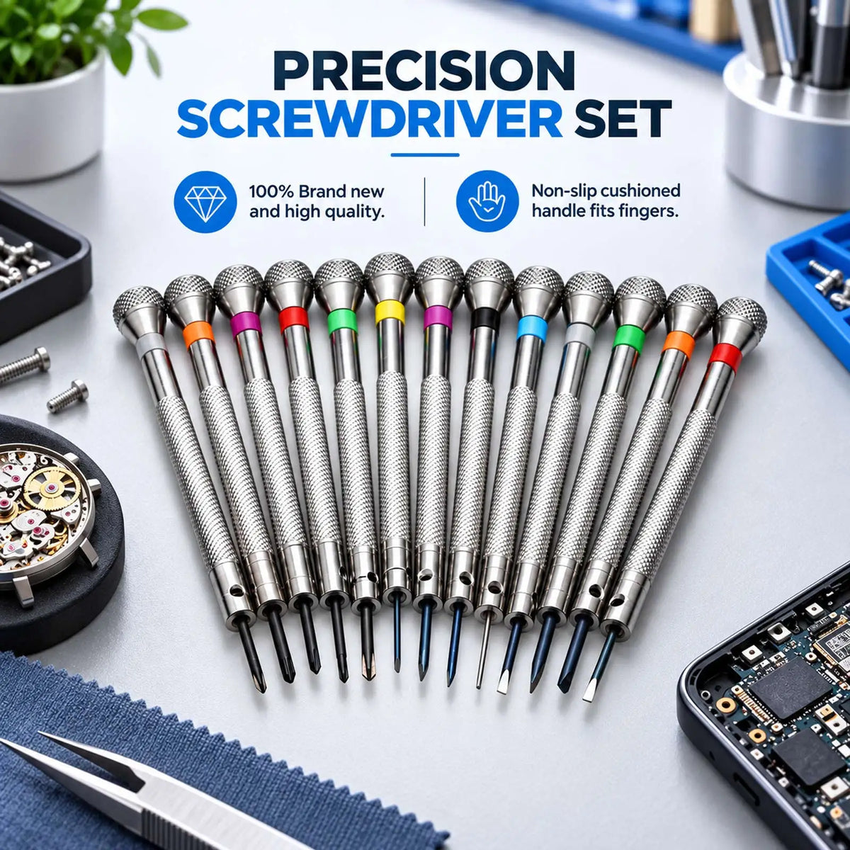 13PCS/Set Professional 0.6-2.0mm 90mm Long Slotted Cross Screwdriver Kit Watchmakers Watch Repair Tools Set