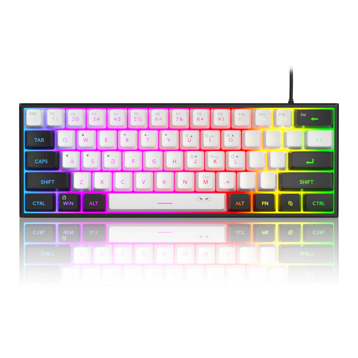 FocusOnPC 61 Keys Ultra Mini Gaming Keyboard TS91, 60% Layout RGB Backlit Waterproof Wired Keyboard, Ergonomic Mechanical Feel Keyboard for Desktop Laptop Office Gamers