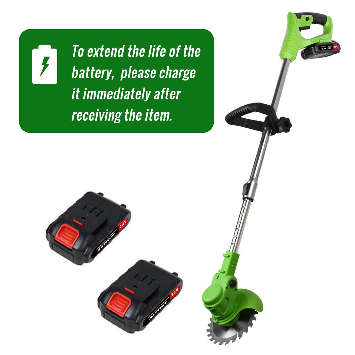 2-in-1 Cordless Electric Lawn Mower Brushless Edger Eater Grass String Trimmer Cutter 650W 18000 RPM With 24V Two Battery Adjustable For Garden Tool