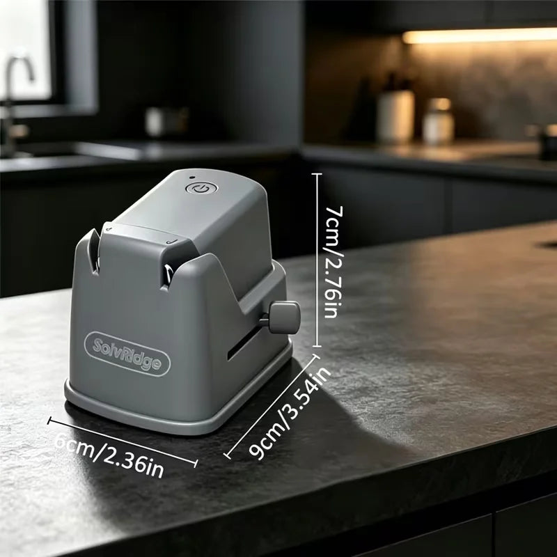 Solvridge 3-In-1 USB Rechargeable Electric Knife Sharpener, One Touch Automatic Blade Sharpener with Suction Cup, Portable Sharpener for Kitchen Knives, Fruit Knives, Scissors, Outdoor Use, Black