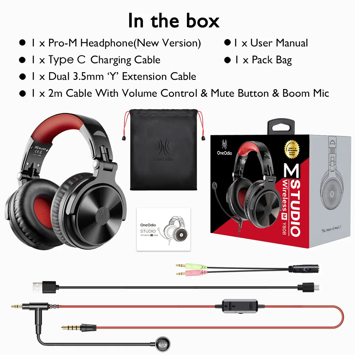 OneOdio 110h Wireless Bluetooth 5.2 Headset + Wired Gaming Headphones 2 in 1 With Microphone For PC PS4 Skype Type C Headphones
