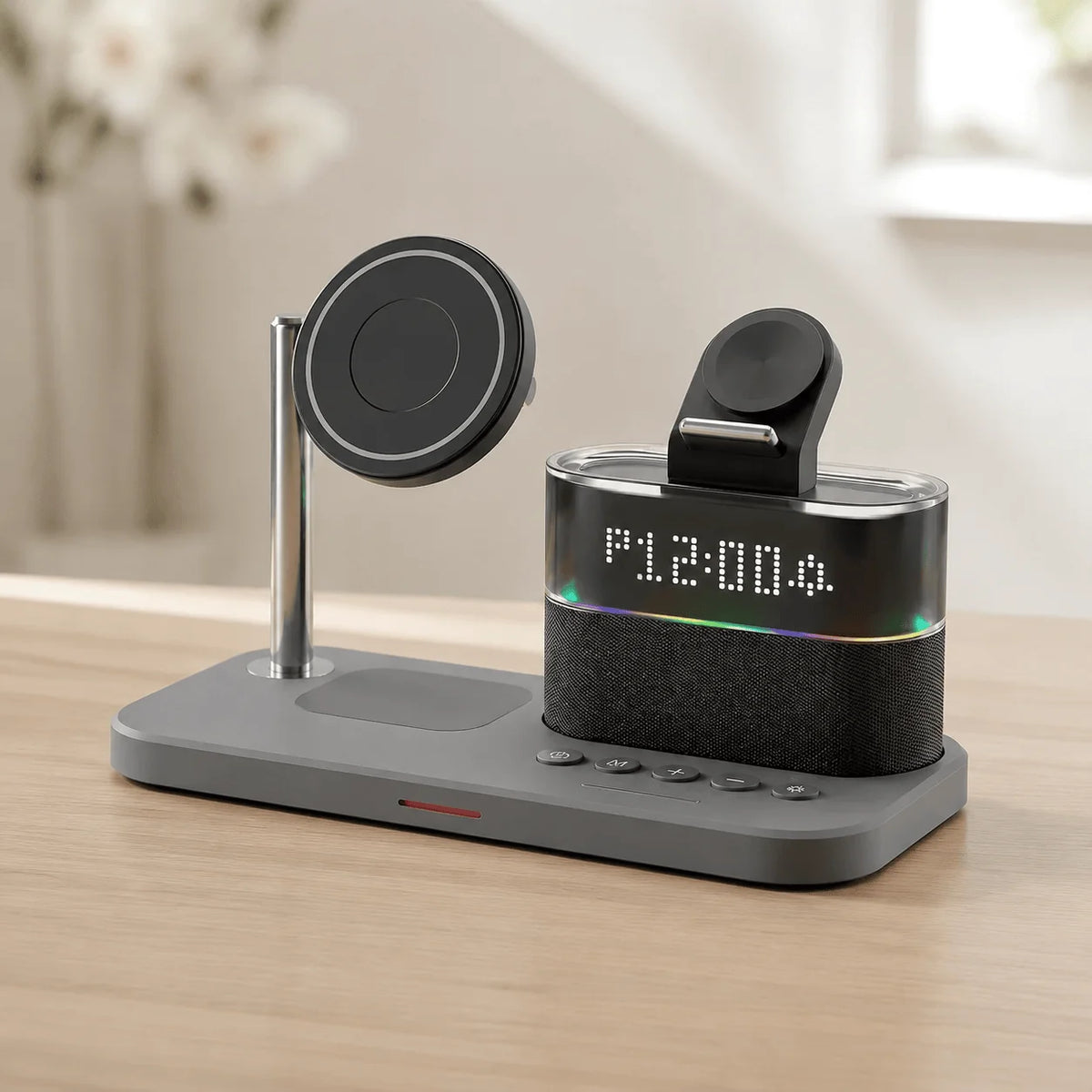 Wireless Charging Station 3 In 1 Magnetic Charger 15W Fast Charging Stand Dock For iPhone 15 14 13 12 Pro Max Mini Apple Watch Series 9 8 7 6 5 4 3 2 SE AirPods Pro 2 With RGB Night Light Alarm Clock Foldable Portable Travel