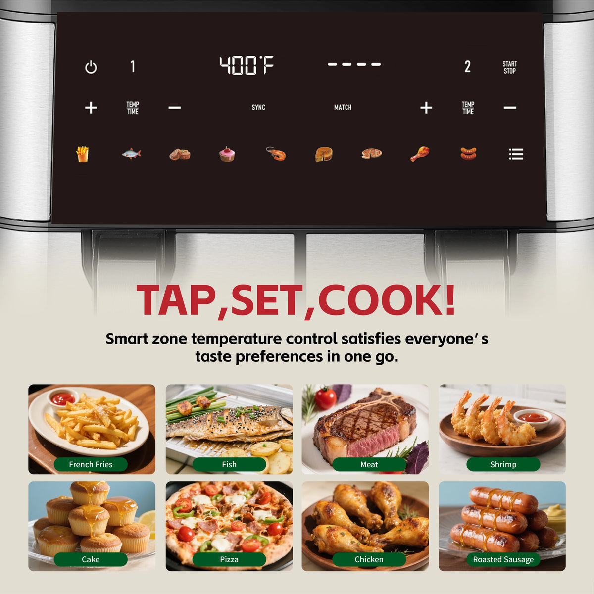 10QT DualZone 1700W Air Fryer with 2 Independent Frying Baskets, Suitable for Large Families Touchscreen, Kitchen Accessories