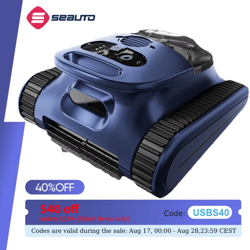 (2026 New) Seauto Crab Pro Cordless Robotic Cleaner, for Inground Pools up to 2000 Sq.ft, All and Waterline Cleaning Vacuum