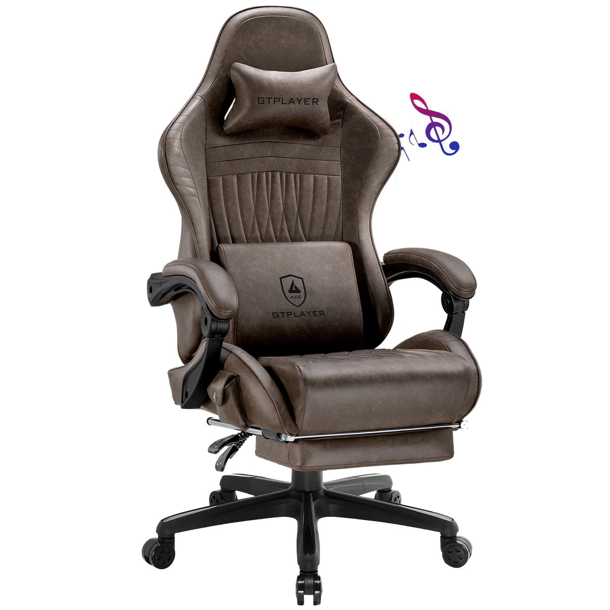 GTPLAYER Gaming Chair Adjustable Ergonomic Faux Leather Swiveling PC & Racing Game Chair with Built-in Speakers,Footrest