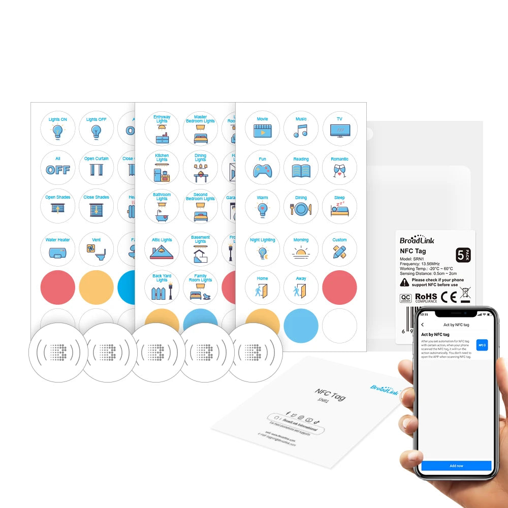BroadLink NXP NTAG215 Waterproof NFC Tag Sticker, Works on Metal, Trigger Home Automation Devices and Scenes, Works with IFTTT