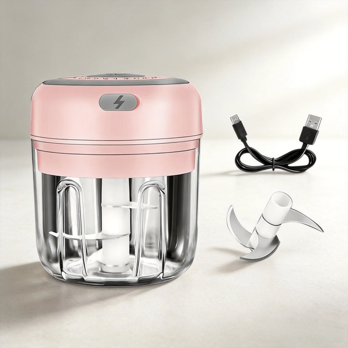 USB Rechargeable 250ML Electric Garlic Chopper Ginger Masher Chili Vegetable Crusher Mini Food Processor Kitchen Tool for Garlic Onion Pepper Ginger Sauce Making Daily Cooking Compact Portable Durable Body Easy One Touch Oper