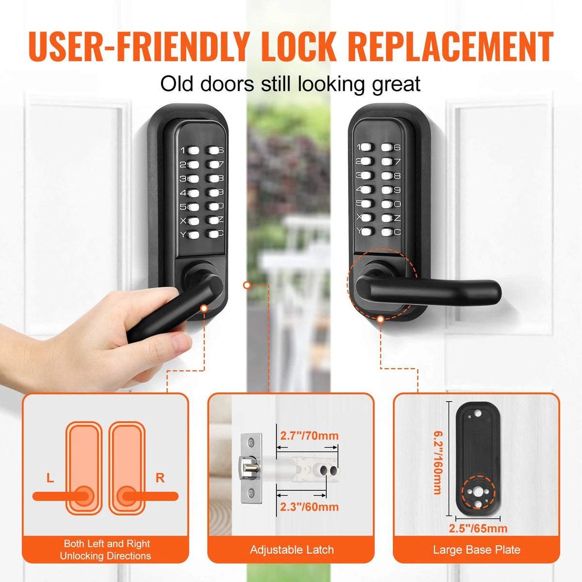 SucceBuy Mechanical Keyless Entry Door Lock Single/Double -Sided 14 Digit Keypad and Handle Embedded