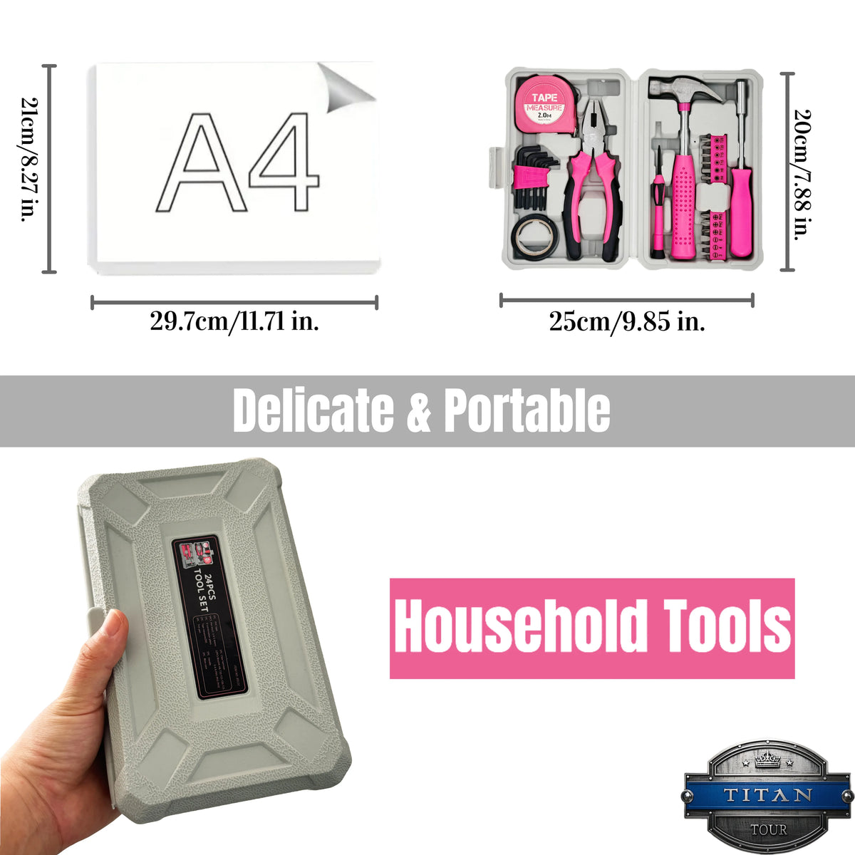 Pink Tool Set New Year Gift | 24-Piece CR-V Alloy Steel Car Repair Tool Kit | Includes Professional Wrenches/Pliers/Screwdrivers