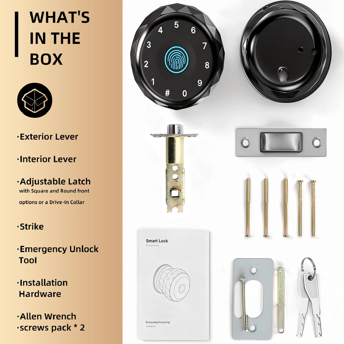 Smart Door Lock, Keyless Entry Fingerprint Deadbolt, APP Control, Keypad Passcode, Compatible with Tuya for Interior Door