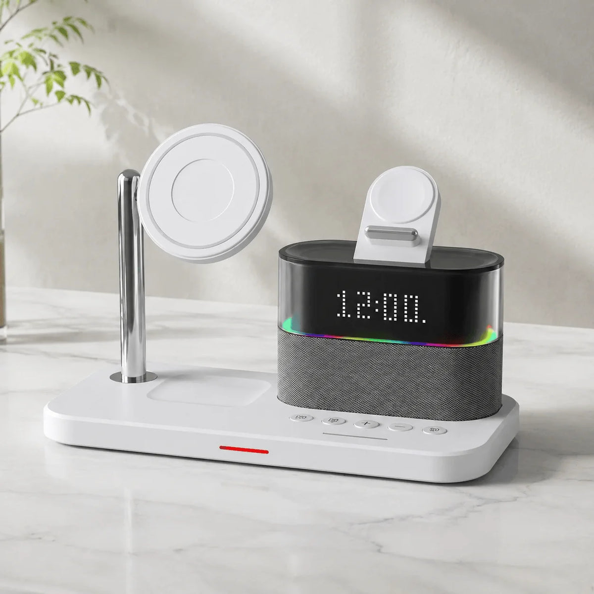 Wireless Charging Station 3 In 1 Magnetic Charger 15W Fast Charging Stand Dock For iPhone 15 14 13 12 Pro Max Mini Apple Watch Series 9 8 7 6 5 4 3 2 SE AirPods Pro 2 With RGB Night Light Alarm Clock Foldable Portable Travel