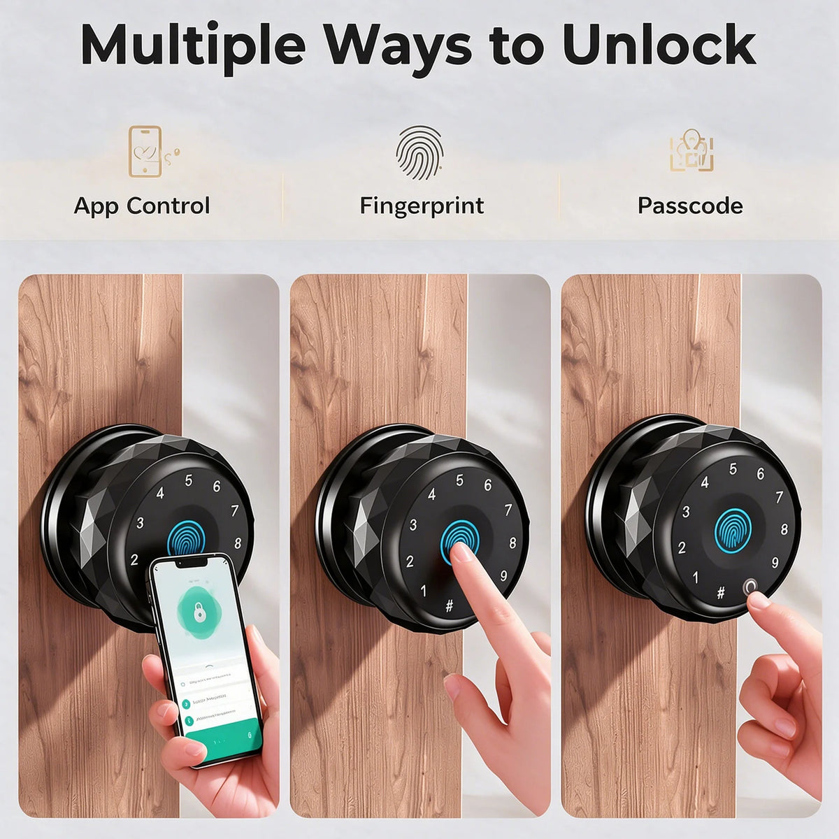 Smart Door Lock, Keyless Entry Fingerprint Deadbolt, APP Control, Keypad Passcode, Compatible with Tuya for Interior Door