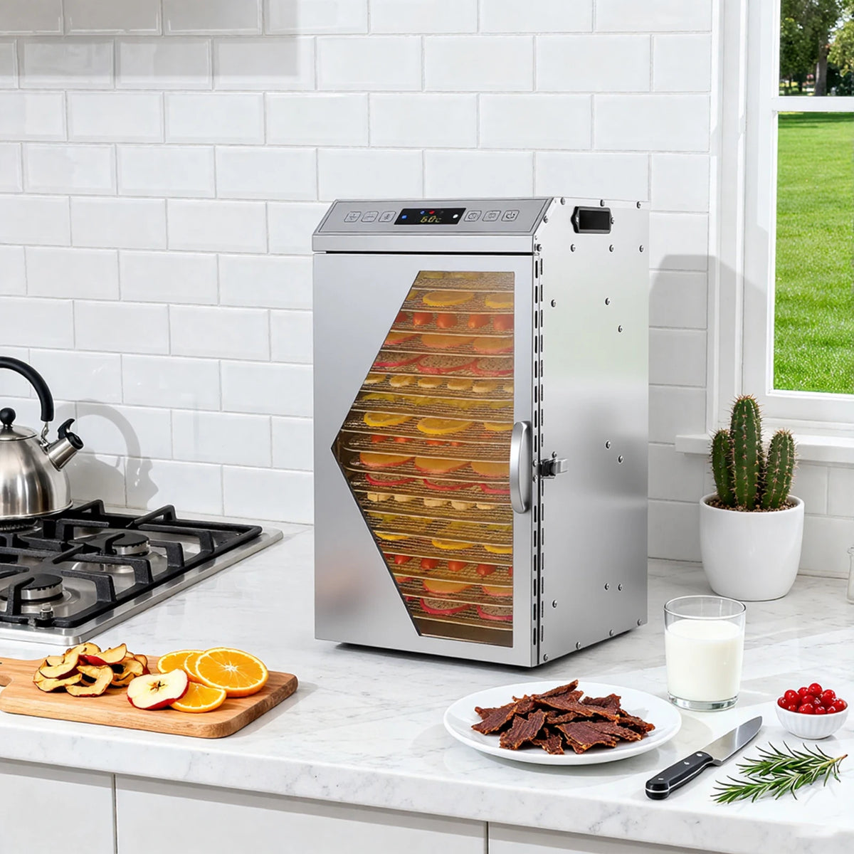 800W Commercial Food Dehydrator with 18 Trays, Stainless Steel Electric Fruit Dryer Machine with Touch Panel & Dual-Fan Even Drying, 194°F Max Temp 24H Timer for Jerky Meat Vegetables Herbs and Dog Treats