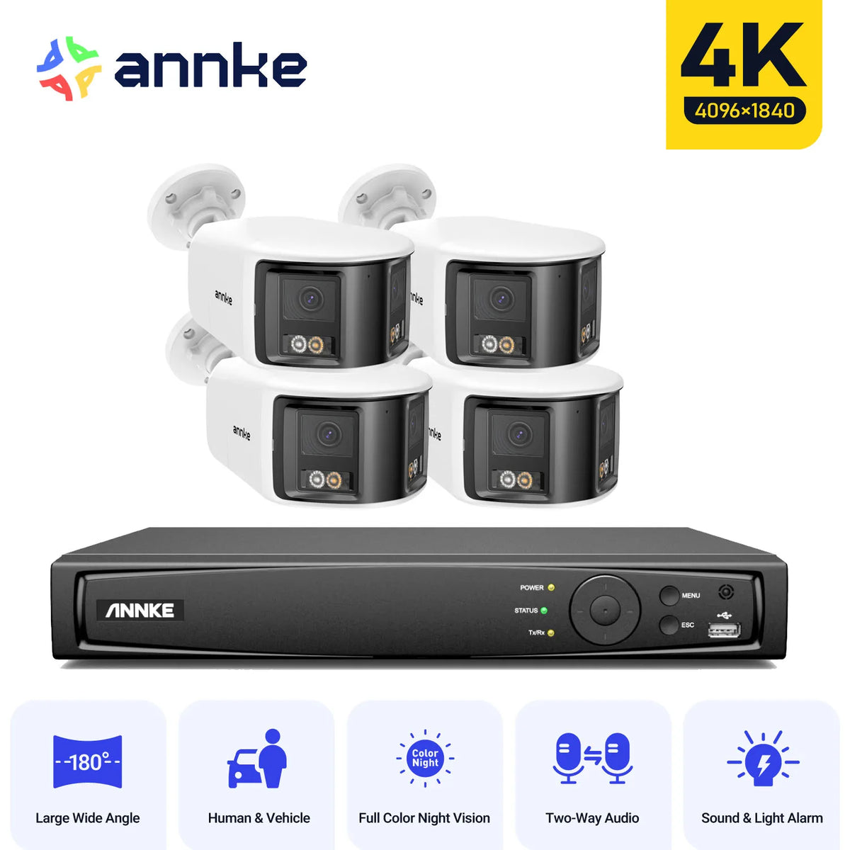 ANNKE Security Camera System 4K 8MP 180 Panoramic Dual Lens 8CH NVR CCTV Camera System Night Vision 8MP Security Camera Outdoor