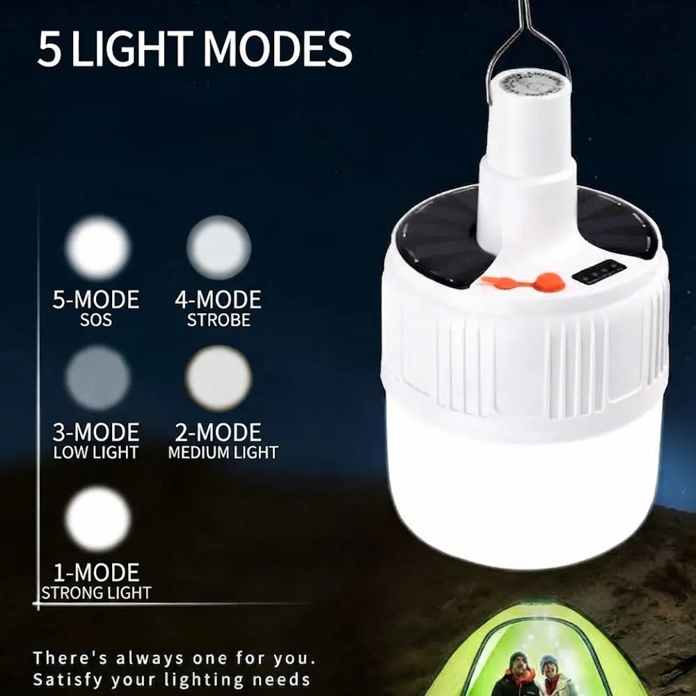 Solar Light USB LED Outdoor Waterproof Rechargeable Solar Powered Portable Emergency Light Bright Camping Lamp for Fishing Garden Hiking Outdoor Activities Compact Easy to Carry Daylight Lighting Cordless Portable Illuminatio