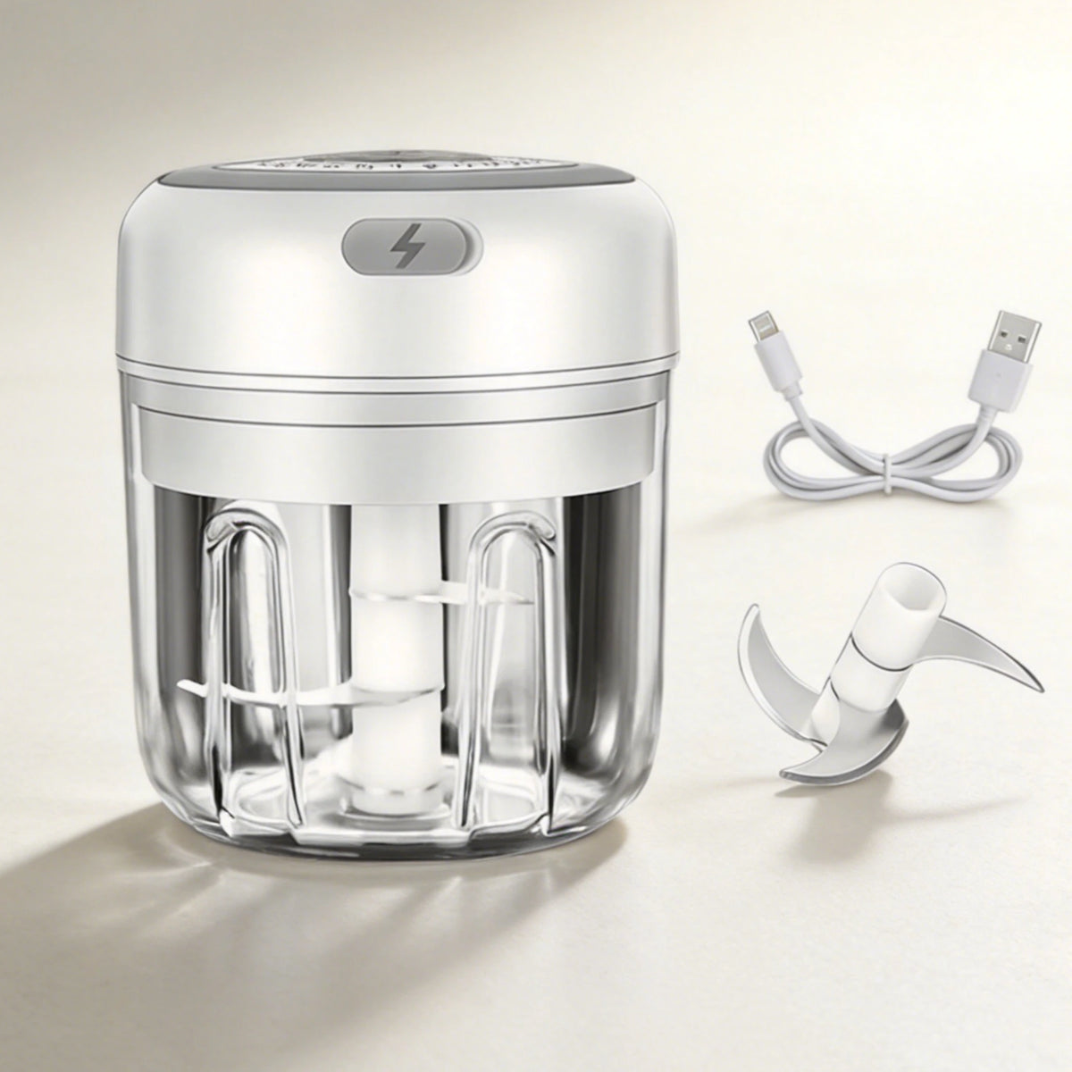 USB Rechargeable 250ML Electric Garlic Chopper Ginger Masher Chili Vegetable Crusher Mini Food Processor Kitchen Tool for Garlic Onion Pepper Ginger Sauce Making Daily Cooking Compact Portable Durable Body Easy One Touch Oper