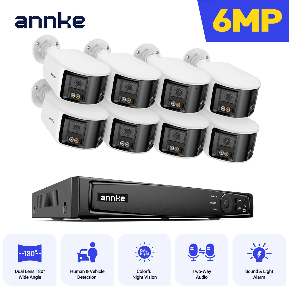 ANNKE Security Camera System 4K 8MP 180 Panoramic Dual Lens 8CH NVR CCTV Camera System Night Vision 8MP Security Camera Outdoor