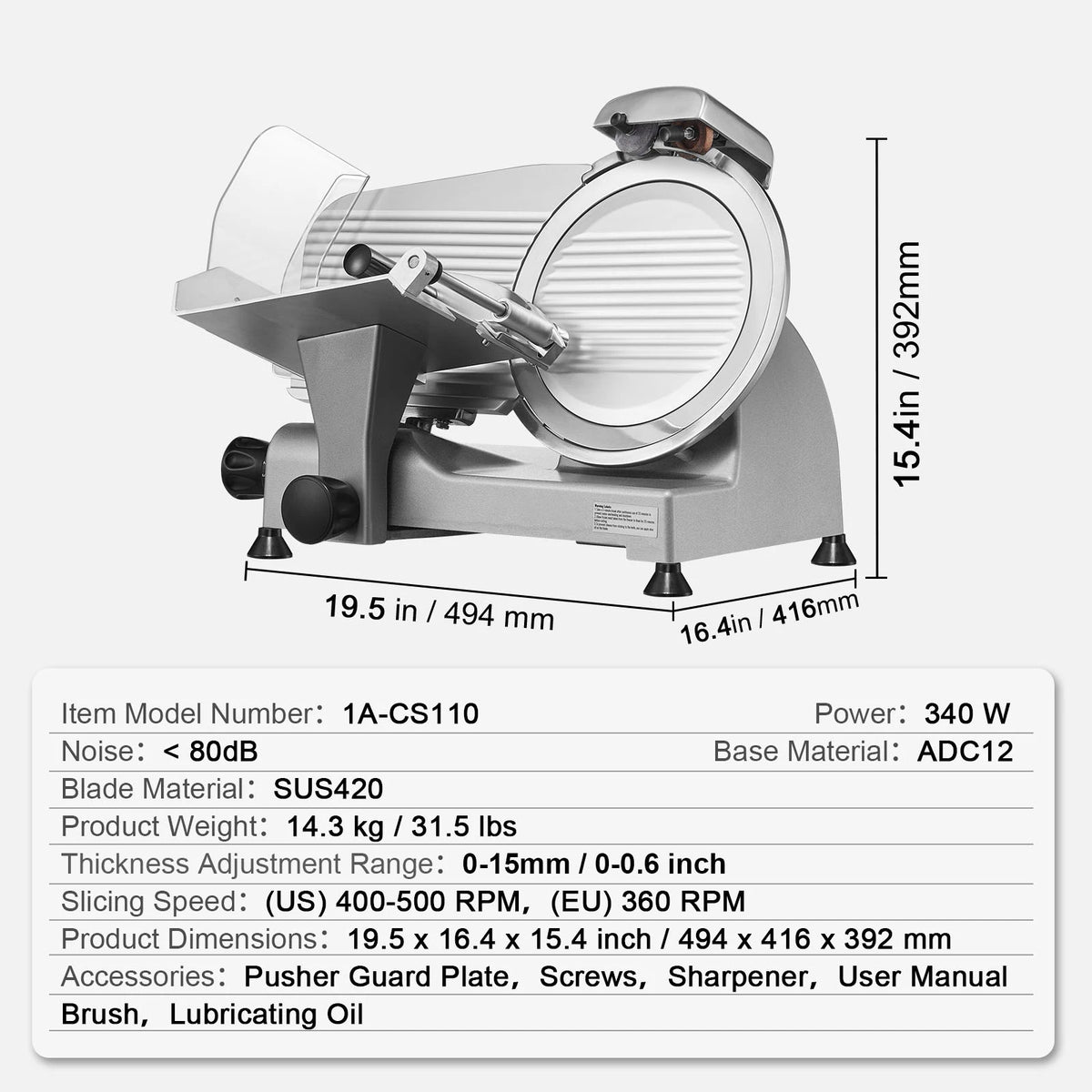 SucceBuy Meat Slicer 8/10inch Carbon Steel Blade Electric Deli Food Slicer Adjustable Thickness Commercial Home Cut Meat Cheese
