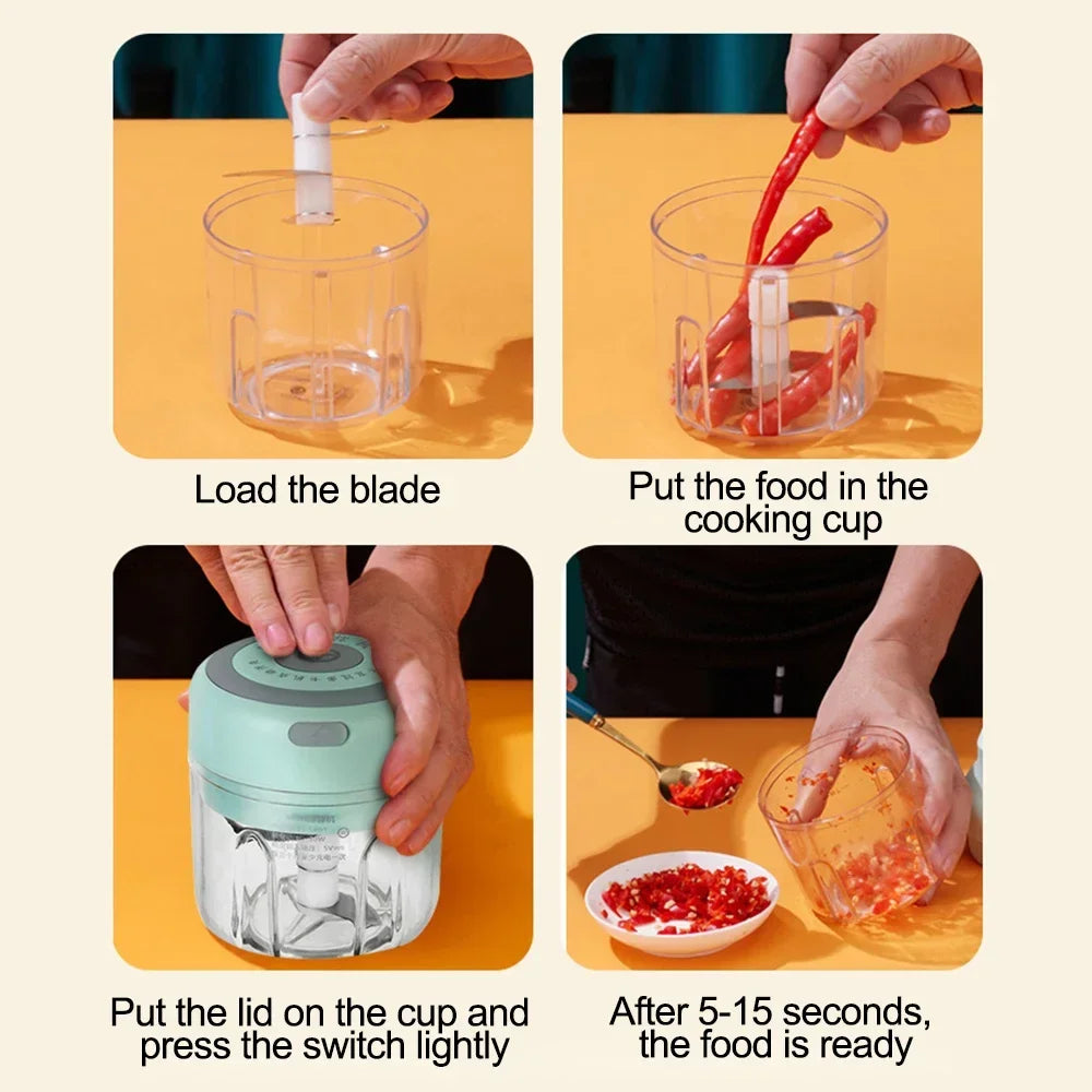 USB Rechargeable 250ML Electric Garlic Chopper Ginger Masher Chili Vegetable Crusher Mini Food Processor Kitchen Tool for Garlic Onion Pepper Ginger Sauce Making Daily Cooking Compact Portable Durable Body Easy One Touch Oper