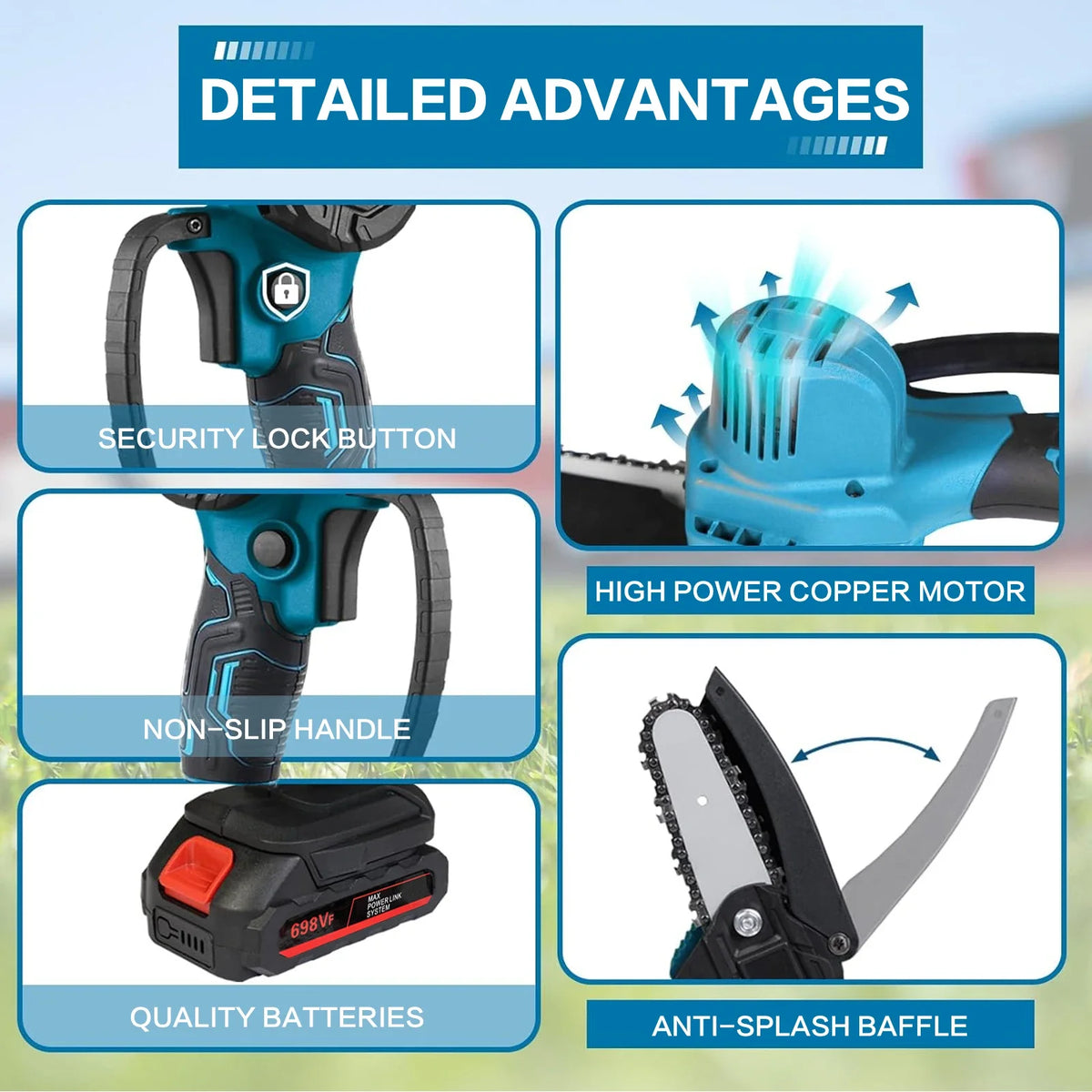 Cordless Rechargeable Handheld Pruning Chainsaw 4 Inch 6 Inch Mini Electric Chainsaw for Garden Tree Branch Trimming Backyard Wood Cutting Portable Power Tool Kit Wireless Saw for Home DIY Projects and Outdoor Maintenance