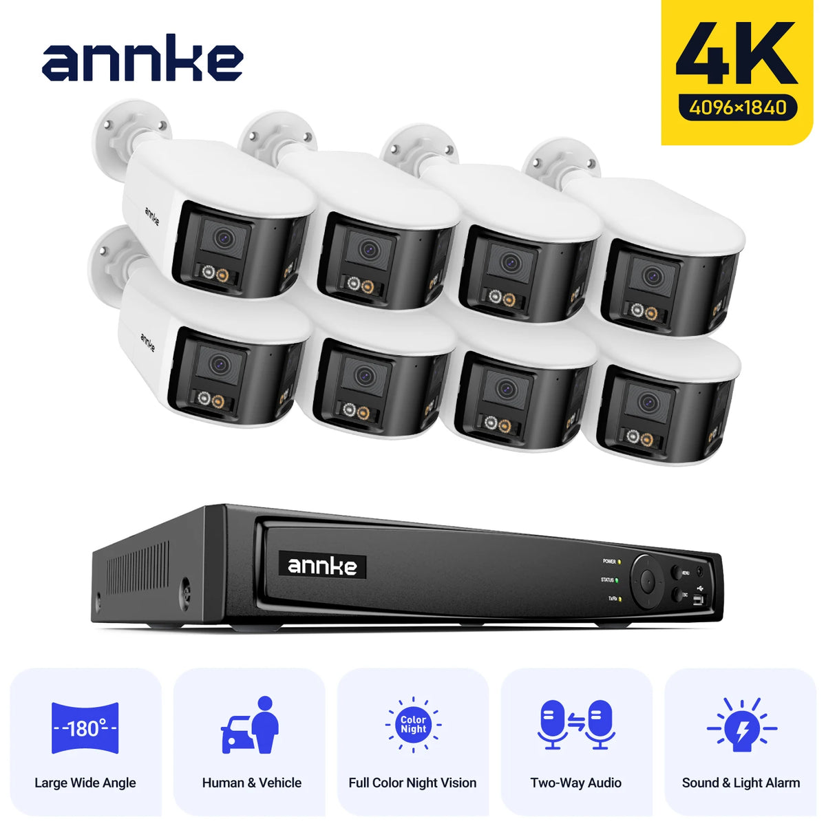 ANNKE Security Camera System 4K 8MP 180 Panoramic Dual Lens 8CH NVR CCTV Camera System Night Vision 8MP Security Camera Outdoor