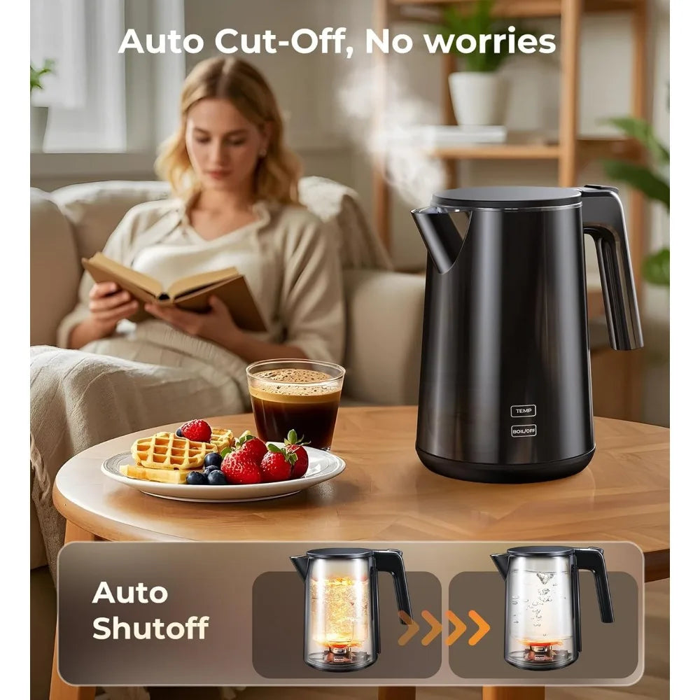 1L 1200W Stainless Steel Electric Kettle with 7 Temperature Settings 4 Hour Keep Warm Fast Boil Auto Shut Off Cool Touch Black