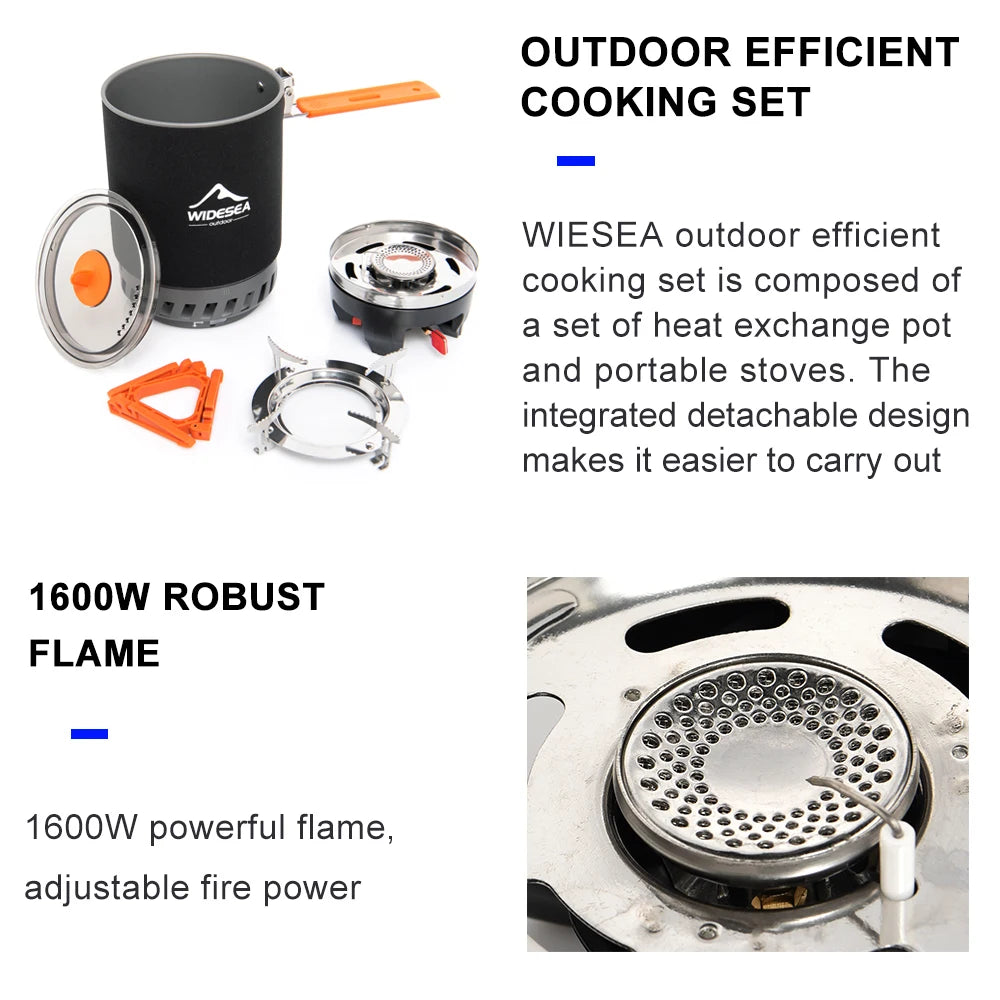 Widesea Camping Cooking System with Heat Exchanger Outdoor Gas Burner Stove Tourist Pot Set Cup Tableware Cookware Tourism Hike