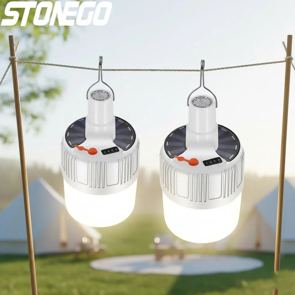 Solar Light USB LED Outdoor Waterproof Rechargeable Solar Powered Portable Emergency Light Bright Camping Lamp for Fishing Garden Hiking Outdoor Activities Compact Easy to Carry Daylight Lighting Cordless Portable Illuminatio