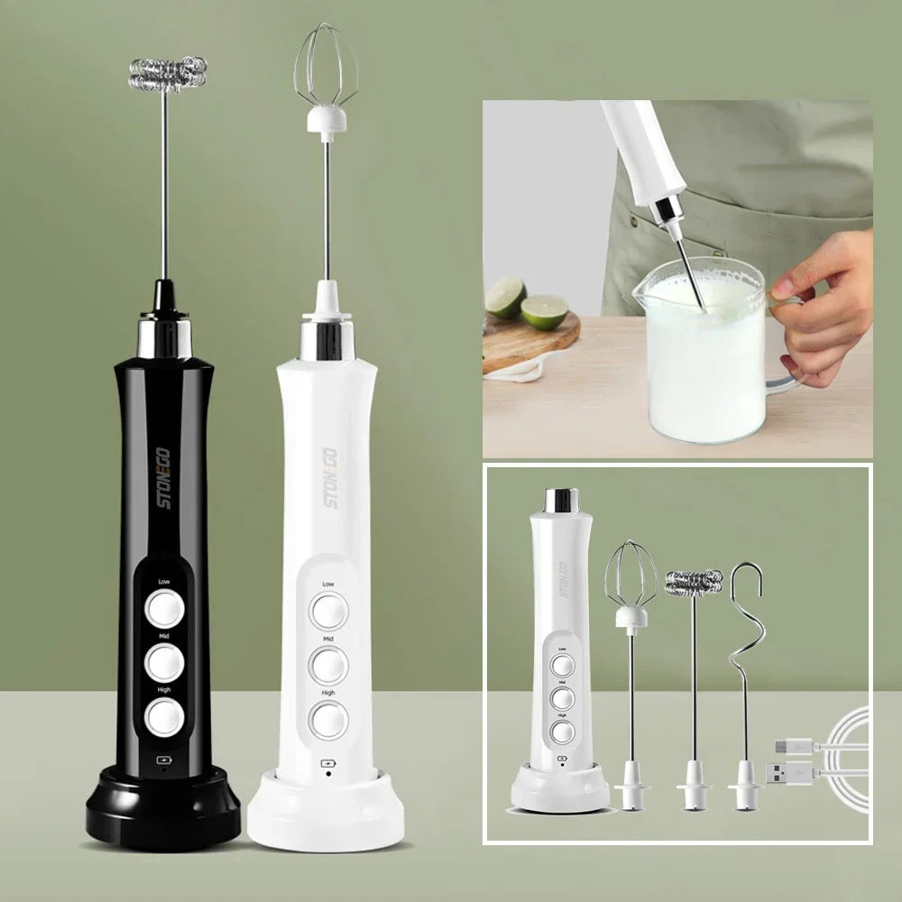 Electric Milk Frother 3 Speed Handheld Coffee Mixer With USB Rechargeable Base 3 In 1 Versatile Foam Maker Premium Stainless Steel Whisk For Cappuccino Latte Hot Chocolate Compact Wireless Egg Beater Portable Mini Kitchen Gad