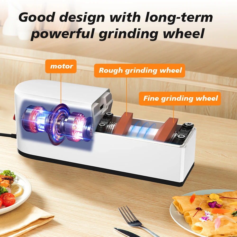 5 in 1 Electric Knife Sharpener Fast 5 Second Grinding Kitchen Automatic Knife Sharpening Machine with Rough & Fine Grinding Wheel for Chef Knives Fruit Cleaver Scissors USB Powered
