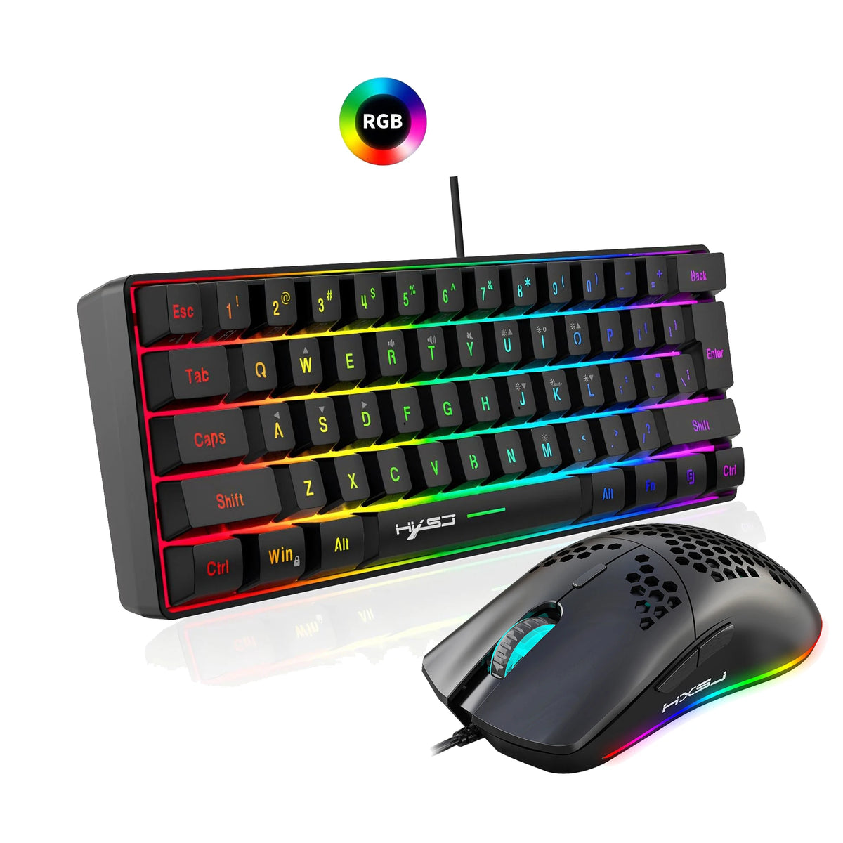 Hot Selling HXSJ 61 Keys V700 RGB Luminous Mechanical Feel Keyboard and Mouse Combos Gaming Set for Computer Game
