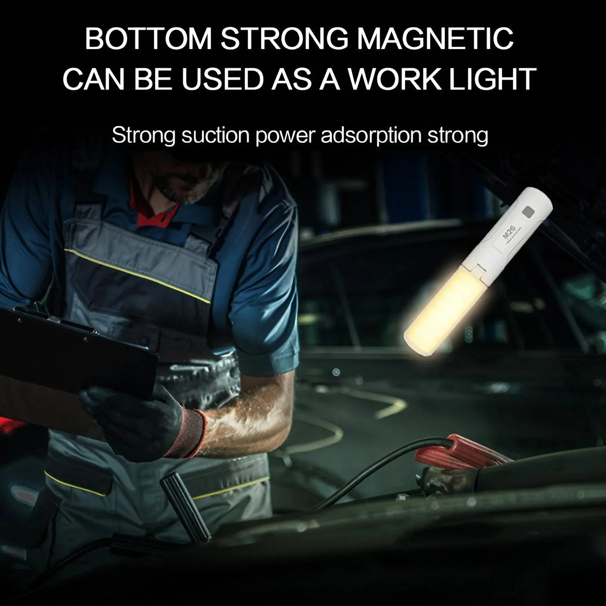 USB Rechargeable LED Folding Flashlight with Magnetic Base and Phone Charging Function, Portable 2-in-1 Camping Work Light for Hiking, Repair, Emergency Use, Travel, Garage, Vehicle Maintenance and Outdoor Activities, Compact