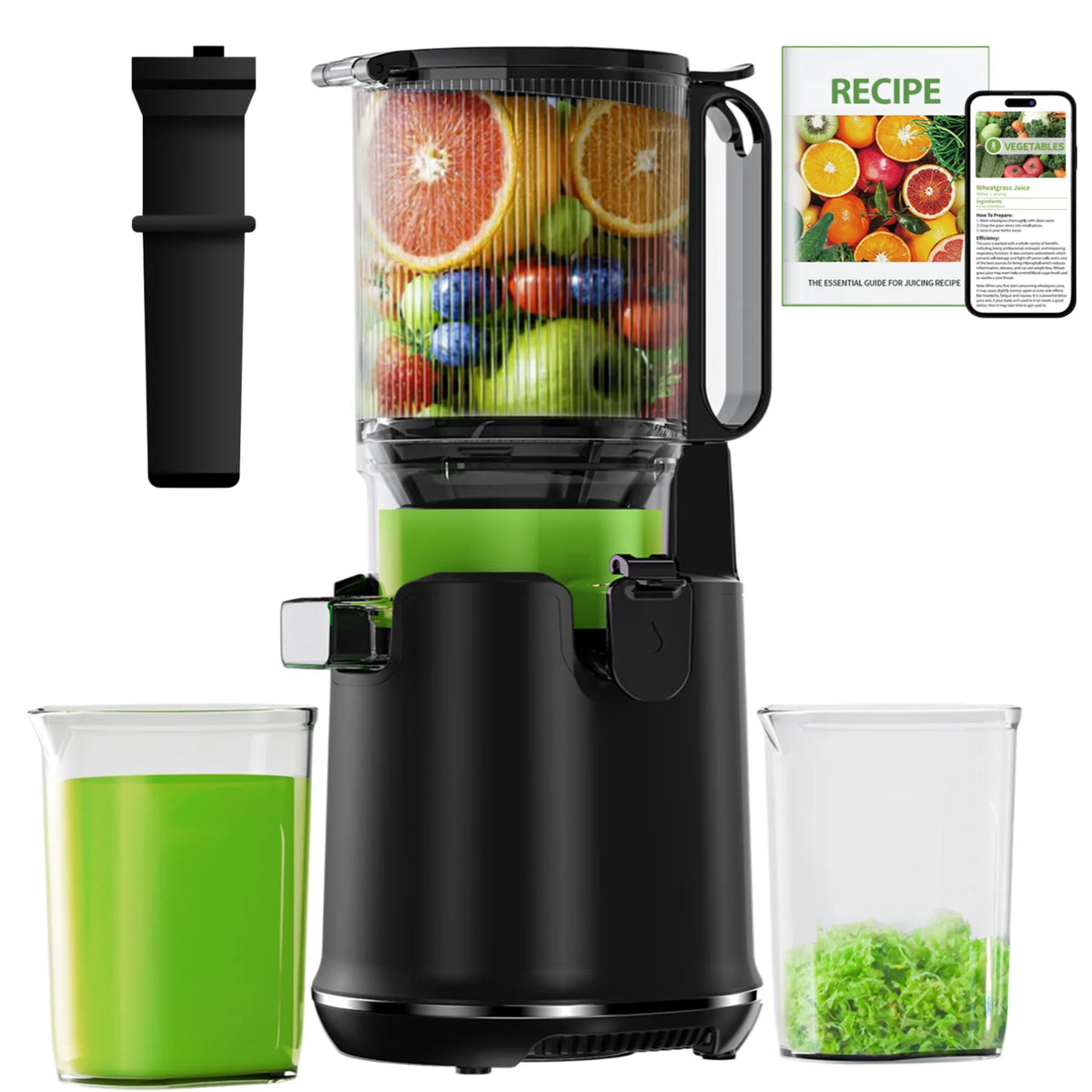 5.3" Large Feed Chute Slow Juicer 1.7L Capacity Cold Press Masticating Juicer with Reverse Function Whole Fruits and Vegetables