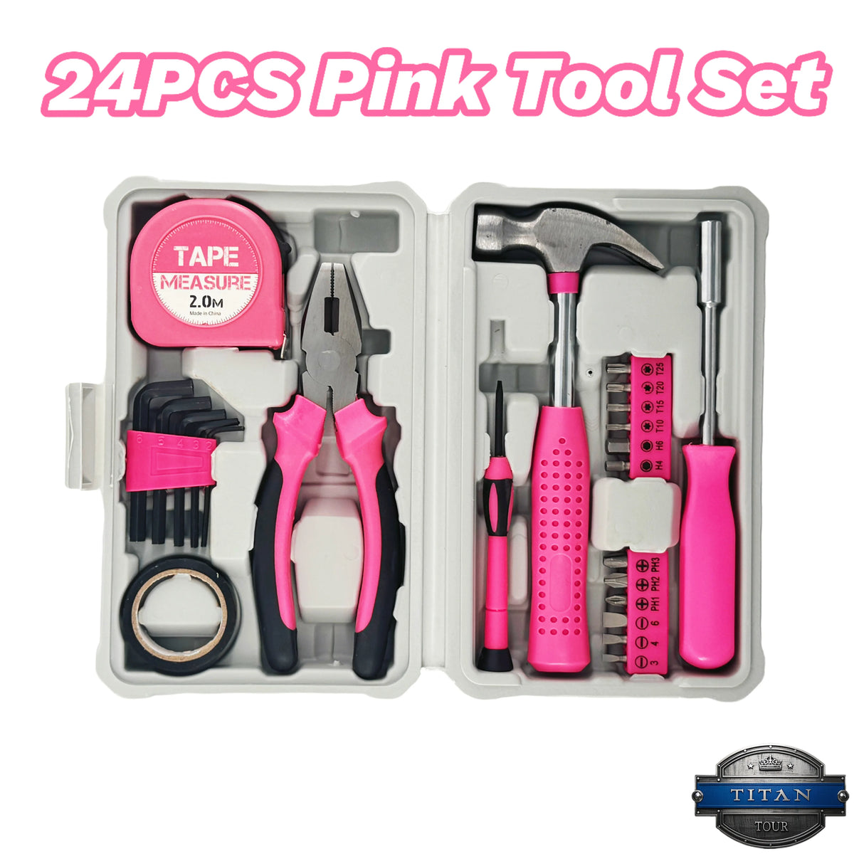 Pink Tool Set New Year Gift | 24-Piece CR-V Alloy Steel Car Repair Tool Kit | Includes Professional Wrenches/Pliers/Screwdrivers
