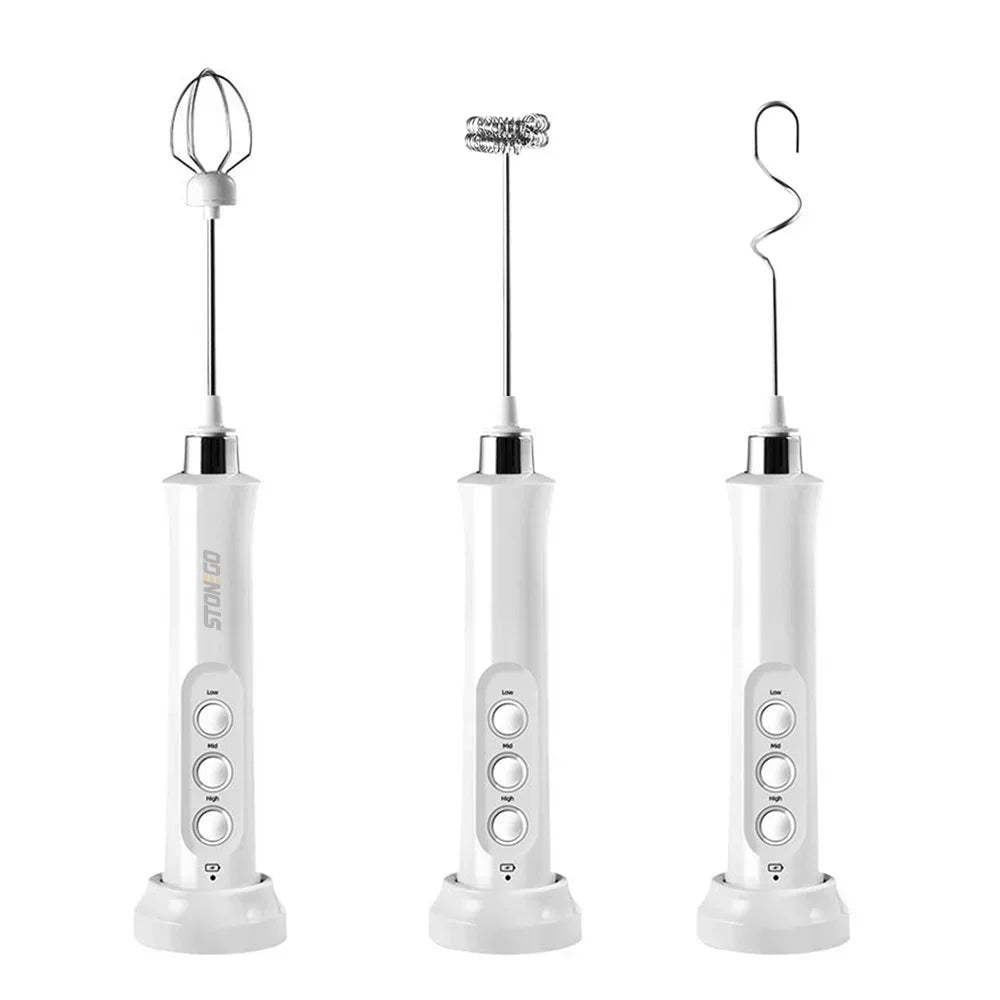 Electric Milk Frother 3 Speed Handheld Coffee Mixer With USB Rechargeable Base 3 In 1 Versatile Foam Maker Premium Stainless Steel Whisk For Cappuccino Latte Hot Chocolate Compact Wireless Egg Beater Portable Mini Kitchen Gad