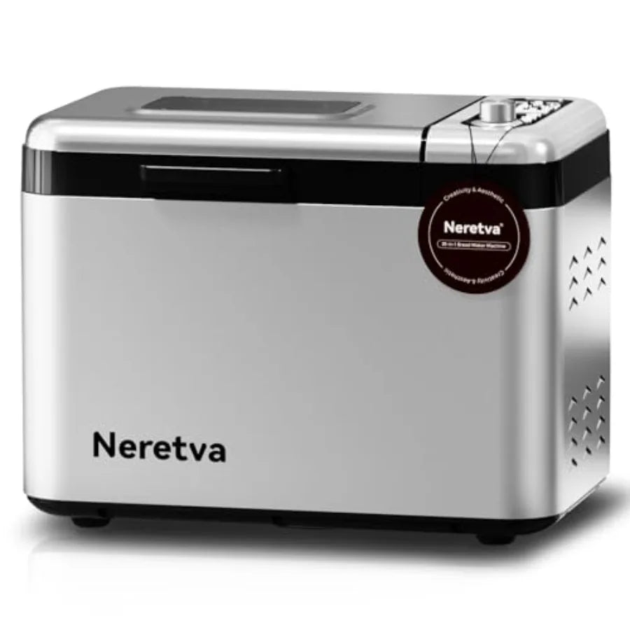 Bread Maker for Home Kitchen Use, Stainless Steel, Silver, 3.3LB Capacity with Dual Heaters and Auto Nut Dispenser