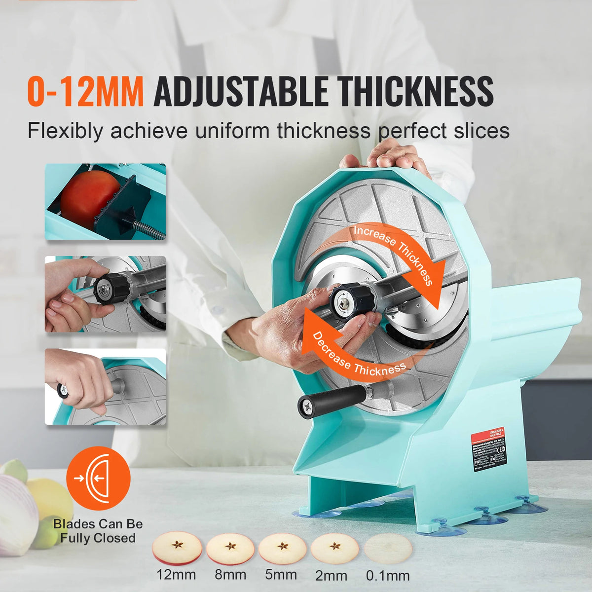 SucceBuy Manual Vegetable Fruit Slicer 0-0.5"/0-12mm Adjustable Commercial Slicer Machine Stainless Steel Blade Food Cutter