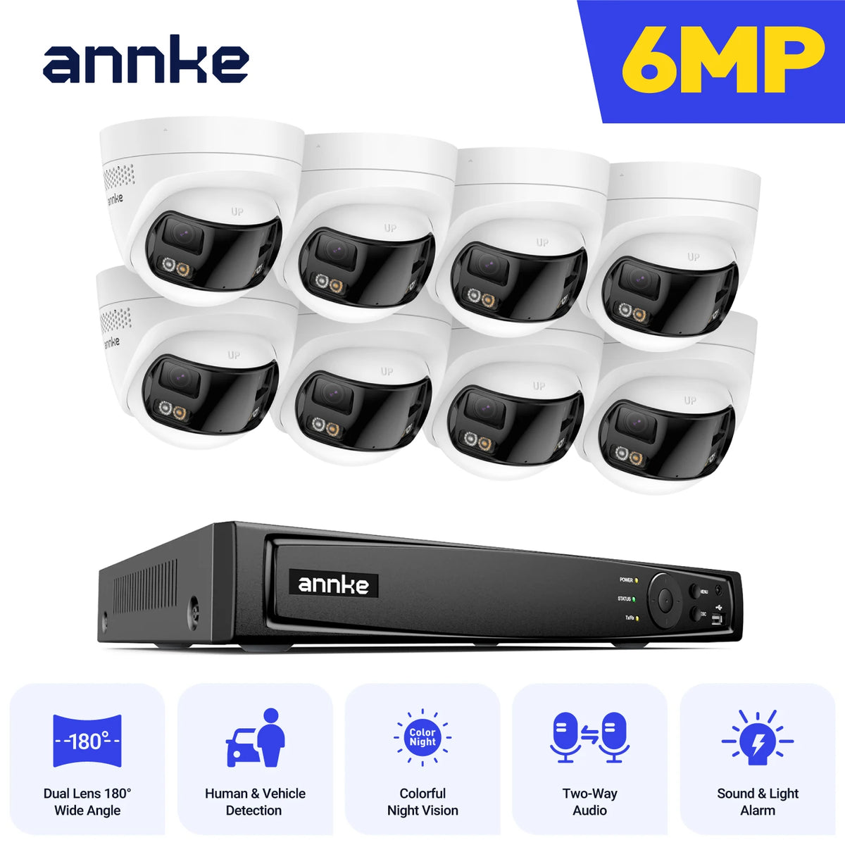 ANNKE Security Camera System 4K 8MP 180 Panoramic Dual Lens 8CH NVR CCTV Camera System Night Vision 8MP Security Camera Outdoor