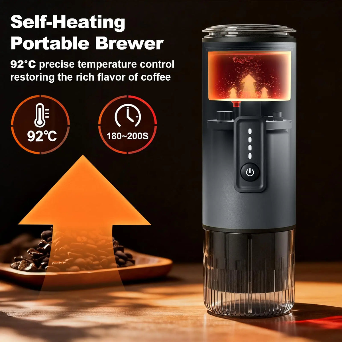 Portable 3 in 1 Electric Espresso Coffee Maker Rechargeable Self Heating Brewer with Carrying Bag and Stand for Camping Hiking