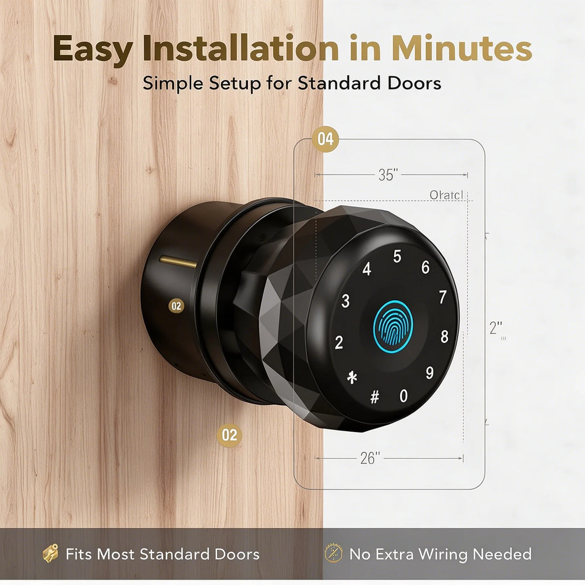 Smart Door Lock, Keyless Entry Fingerprint Deadbolt, APP Control, Keypad Passcode, Compatible with Tuya for Interior Door
