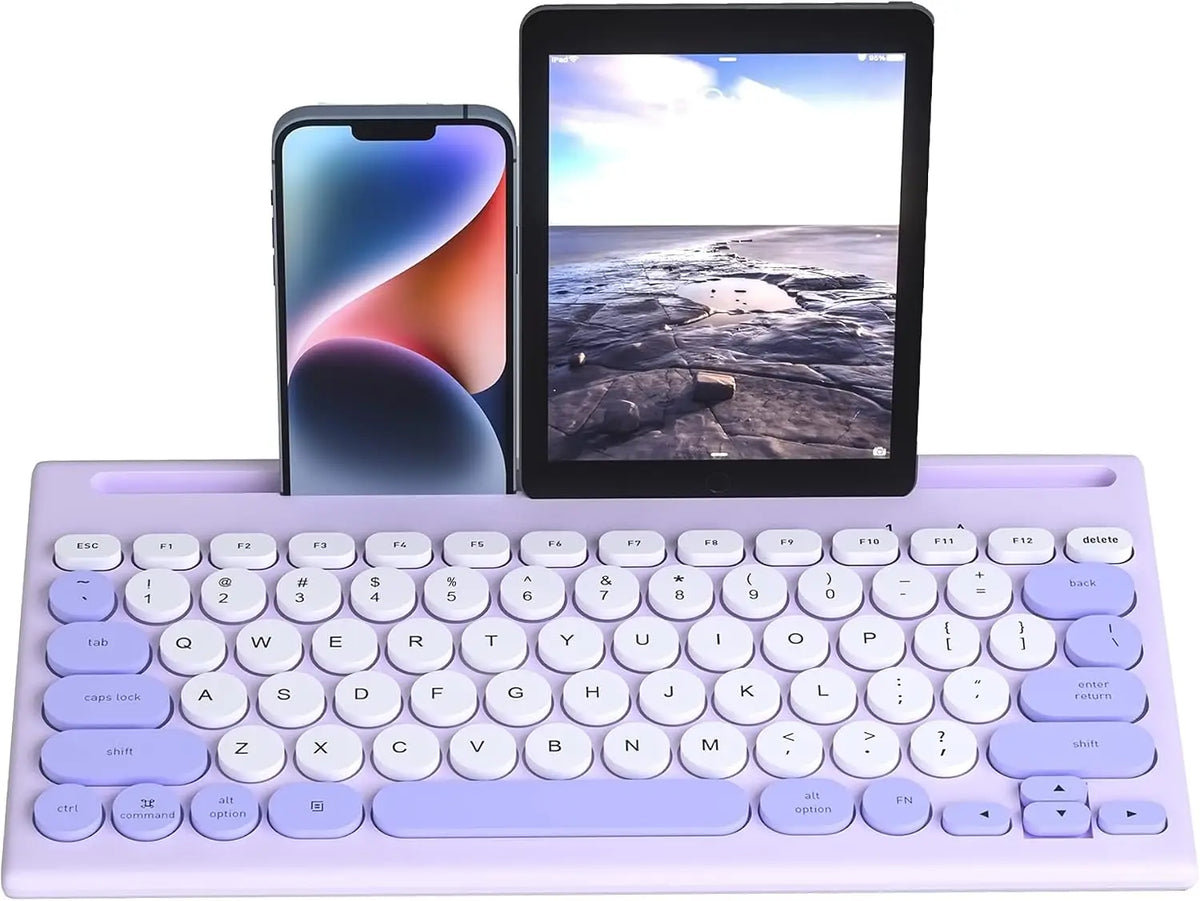 Purple Multi-Device Bluetooth Wireless Keyboard with Easy-Switch for Up to 4 Devices, Slim, Laptop, Windows, Mac, Chrome OS, Android, IPadOS, Apple TV Lavender Keyboard