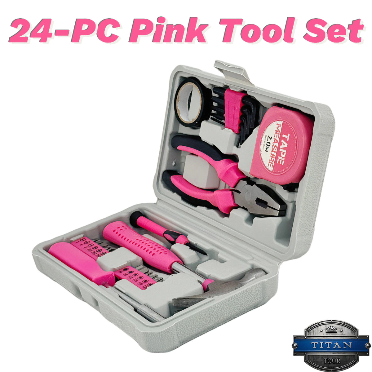 Pink Tool Set New Year Gift | 24-Piece CR-V Alloy Steel Car Repair Tool Kit | Includes Professional Wrenches/Pliers/Screwdrivers