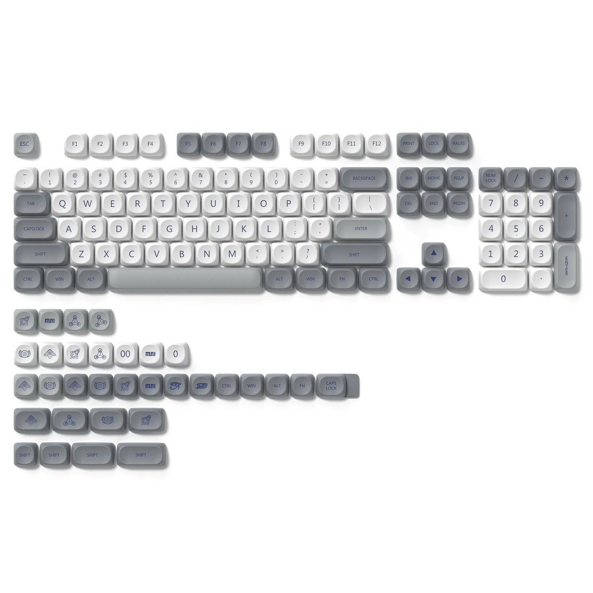 130 Keys Retro Grey PBT Keycaps MOA Profile PBT Dye Sub DIY Key Cap for 61/87/104 Cherry MX Switch Gaming Mechanical Keyboard