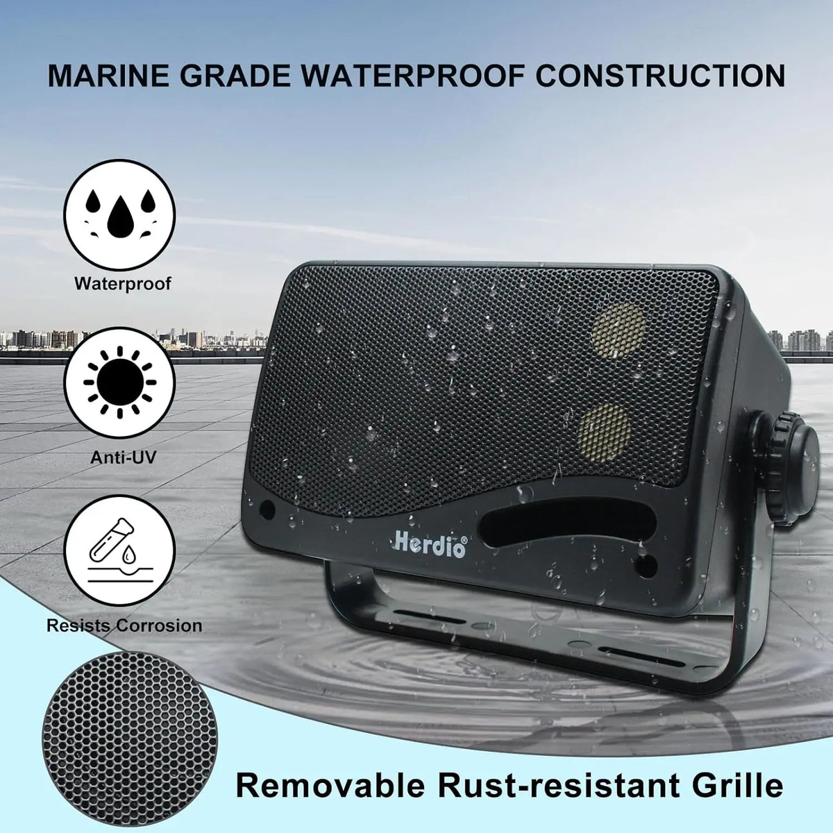 Herdio 3.5'' Passive Outdoor Speakers Wired Waterproof 200W 3 Way Premium Mountable Wall Mount Speakers For Patio Marine Boat