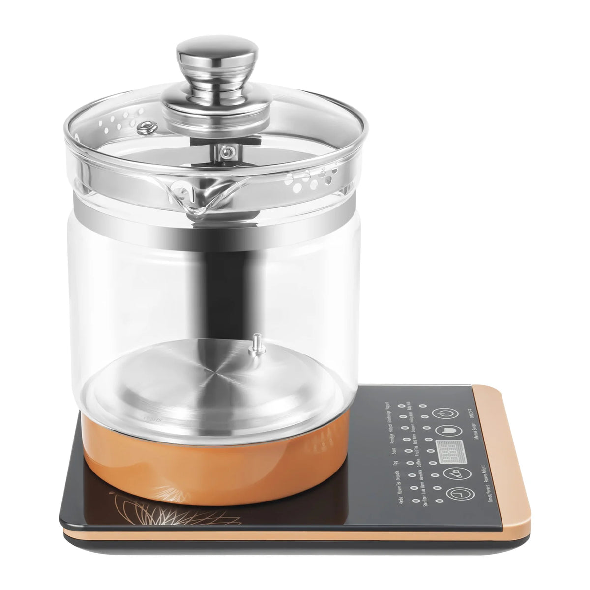 1.8L Electric Glass Kettle Electric Kettle HealthCare Pot Black With Filter And Egg Steamer Rack 18 Cooking Functions Multifunctional Tea Maker Hot Water Boiler For Tea Milk Coffee Pasta Hotpot Soup US Standard 3 Way Tea Infu