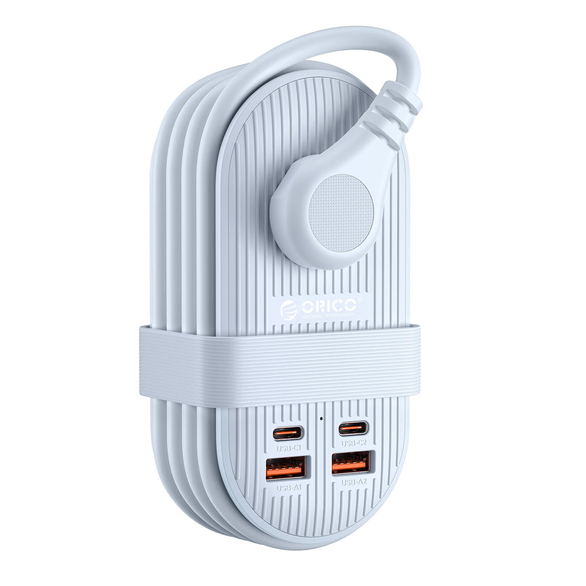ORICO Cable-Wrap Portable Travel Power Strip 65W GaN Fast Charging Station with 3 AC Outlets 2 USB 2 Type-C US Plug Adapter Home