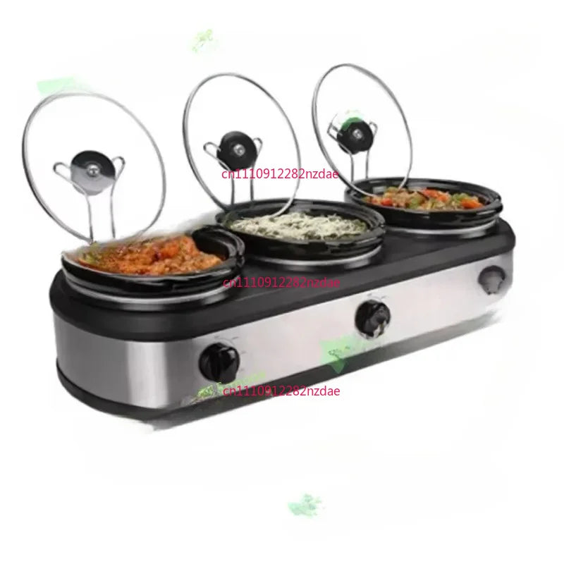 Silver Electric Small Cookers Portable Crock Pot 3X 1.5 Quart Triple Slow Cooker For Buffet Kitchen