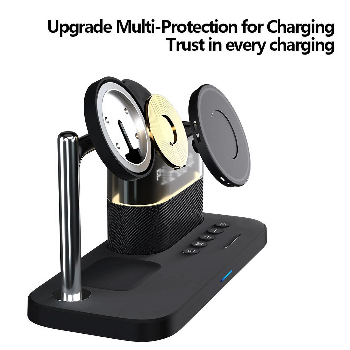 Wireless Charging Station 3 In 1 Magnetic Charger 15W Fast Charging Stand Dock For iPhone 15 14 13 12 Pro Max Mini Apple Watch Series 9 8 7 6 5 4 3 2 SE AirPods Pro 2 With RGB Night Light Alarm Clock Foldable Portable Travel